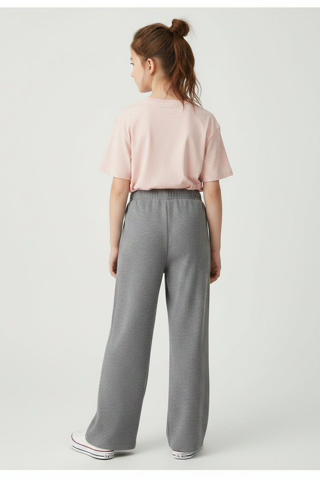Pantalon Gris Ample Décontracté Confortable Côtelé Enfant - Maille - vue 2