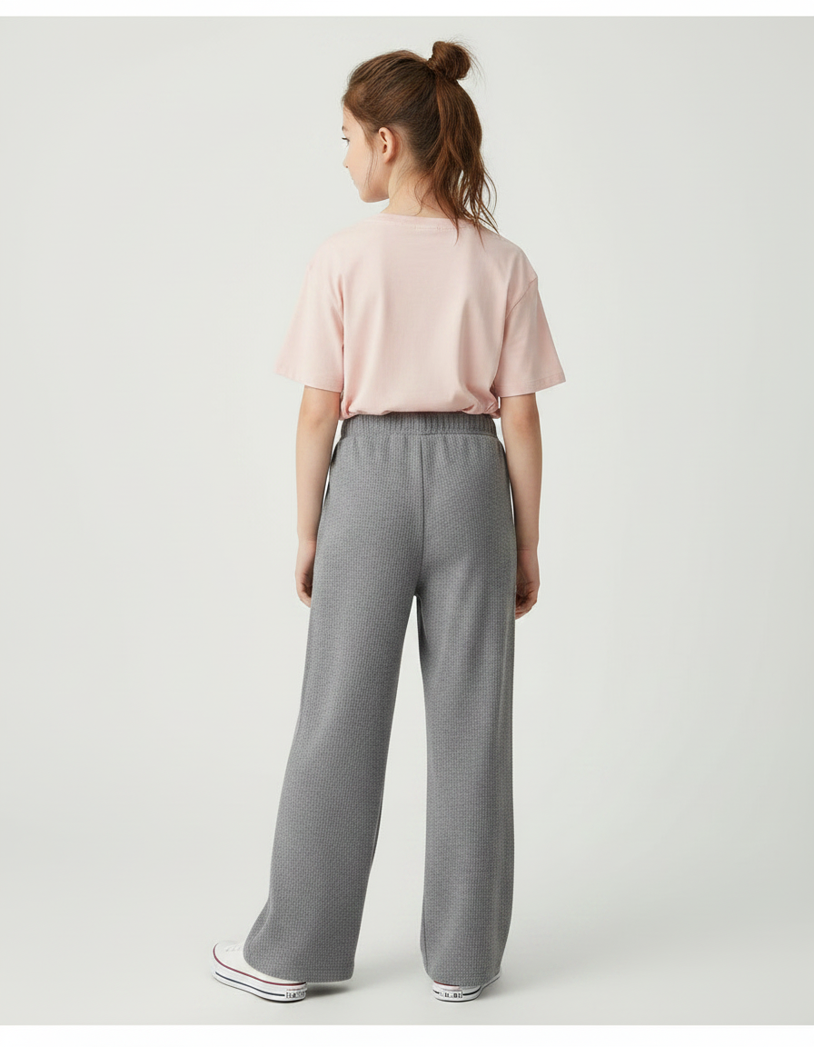 Pantalon Gris Ample Décontracté Confortable Côtelé Enfant - Maille - vue 2