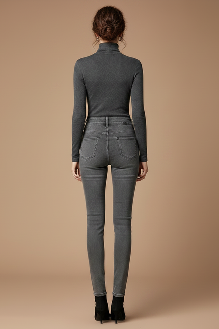 Pantalon Gris Jean Skinny Taille Haute Femme - vue 2