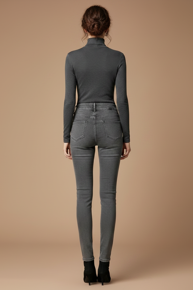 Pantalon Gris Jean Skinny Taille Haute Femme - vue 2