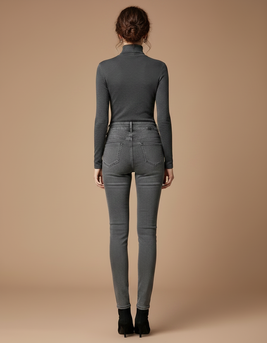 Pantalon Gris Jean Skinny Taille Haute Femme - vue 2