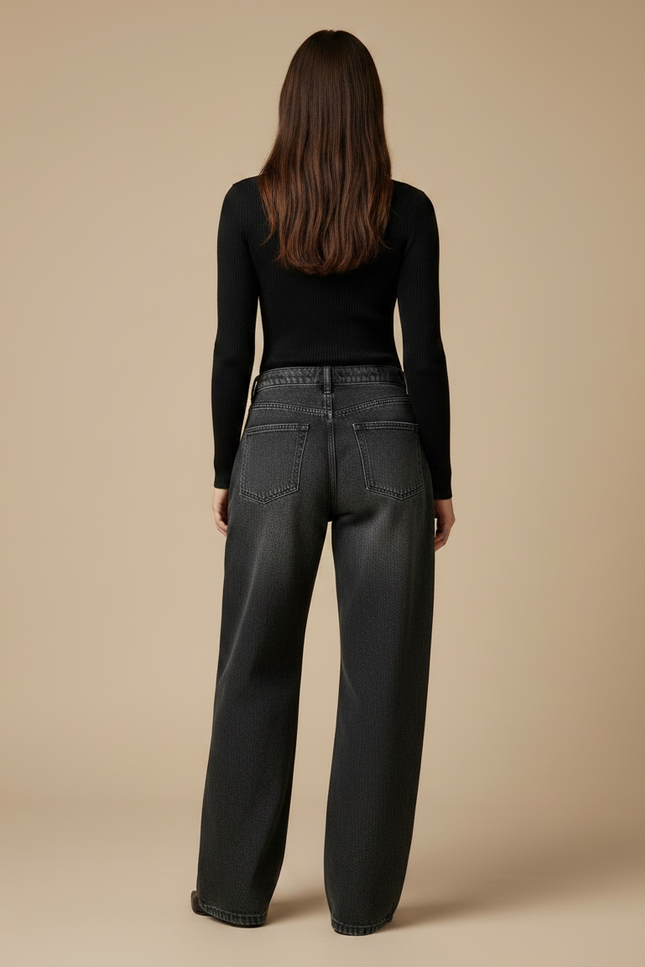 Pantalon Gris Jean Large Délavé Coupe Droite - vue 2
