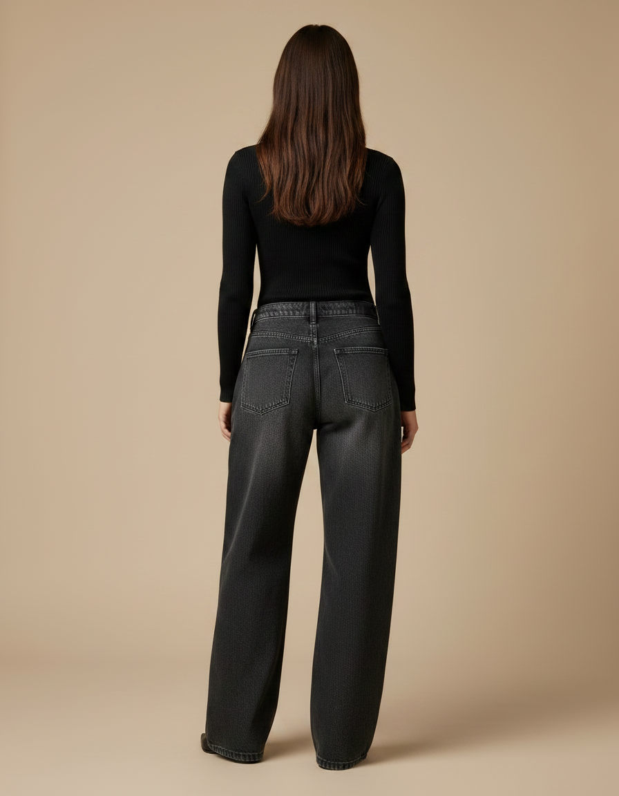 Pantalon Gris Jean Large Délavé Coupe Droite - vue 2