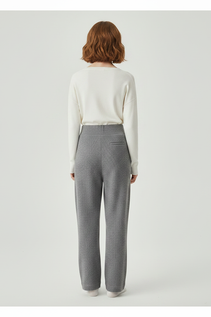 Pantalon Gris Tricoté Large Confortable Décontracté Femme - Maille - vue 2