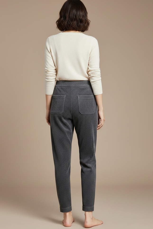 Pantalon Carotte Gris - Cordé - vue 2