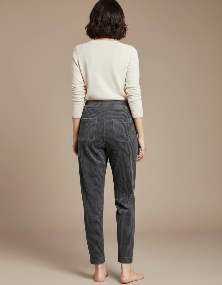 Pantalon Carotte Gris - Cordé - vue 2