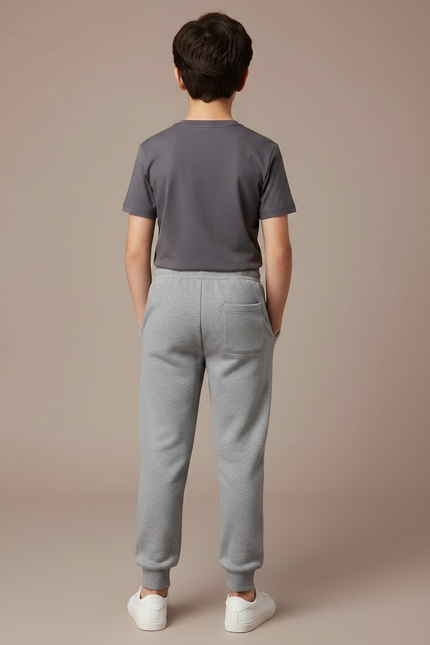 Pantalon Gris Molletonné Uni Enfant Cordon Décontracté - vue 2