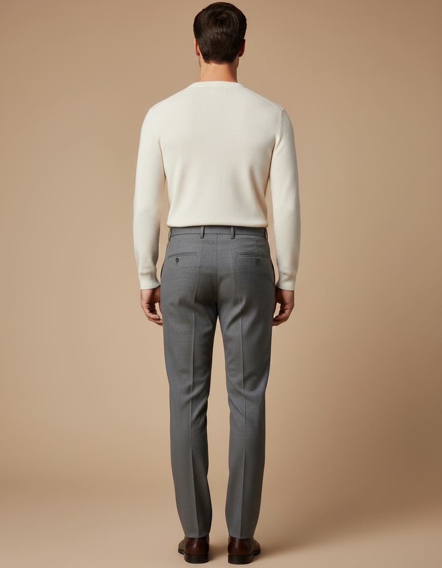 Pantalon Gris Habillé Slim Droit Élégant Homme - Laine - vue 2