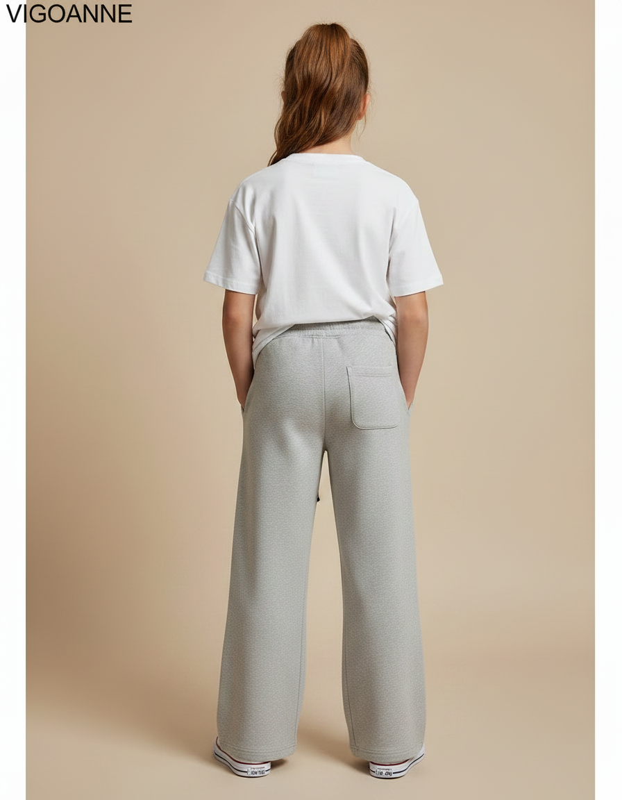 Pantalon Gris Molletonné Ample Décontracté Cordon Enfant - vue 2