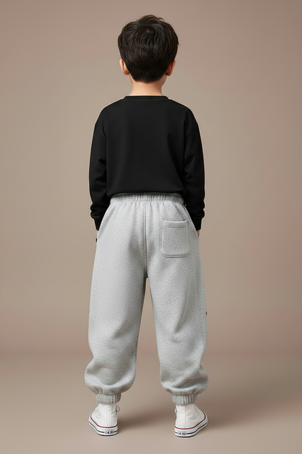 Pantalon Gris Enfant Sport Décontracté Molletonné Boutons - vue 2