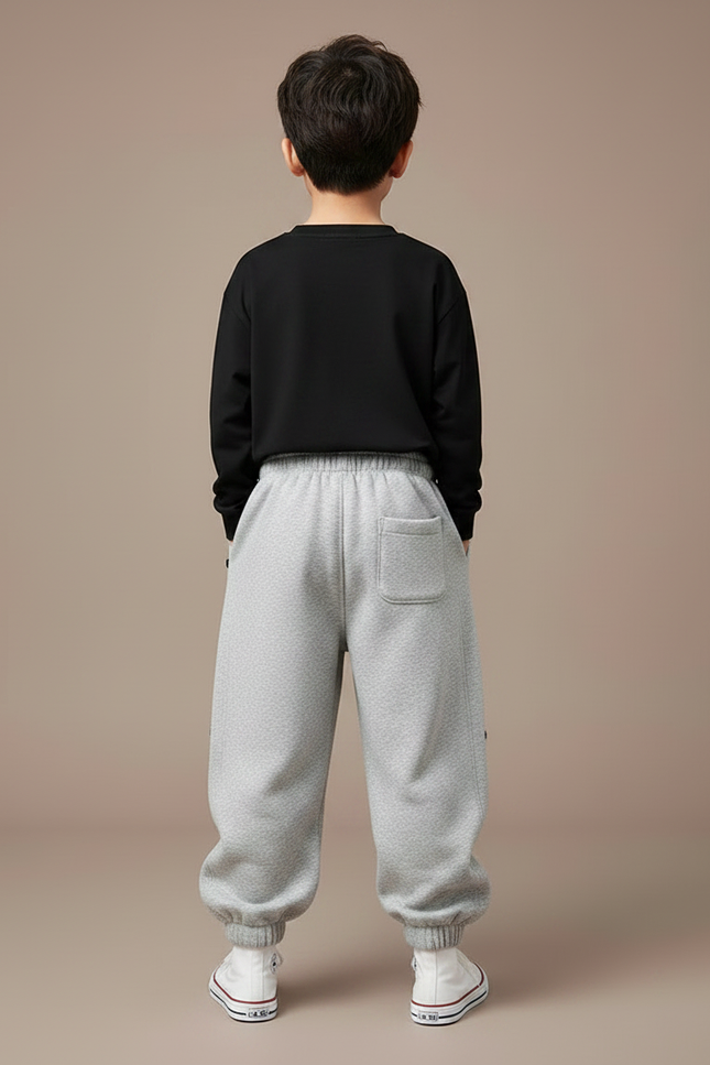 Pantalon Gris Enfant Sport Décontracté Molletonné Boutons - vue 2