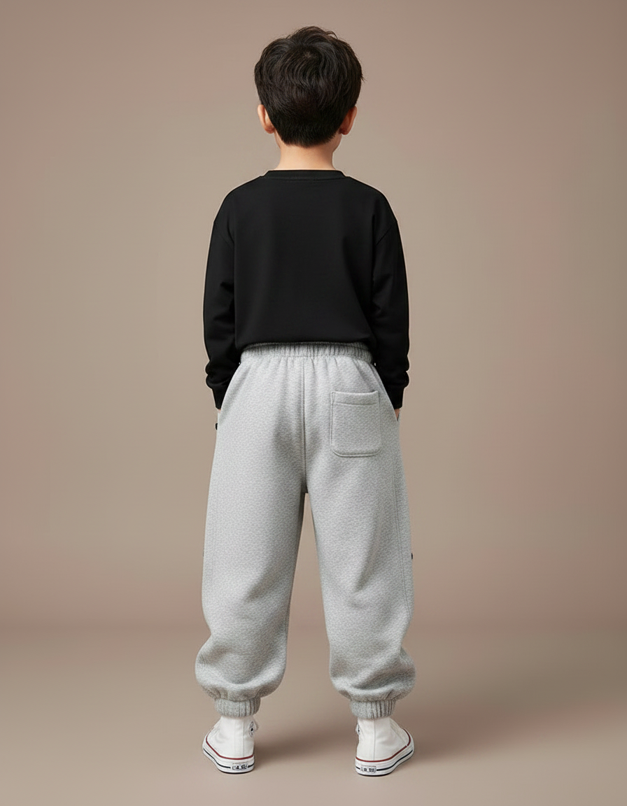 Pantalon Gris Enfant Sport Décontracté Molletonné Boutons - vue 2