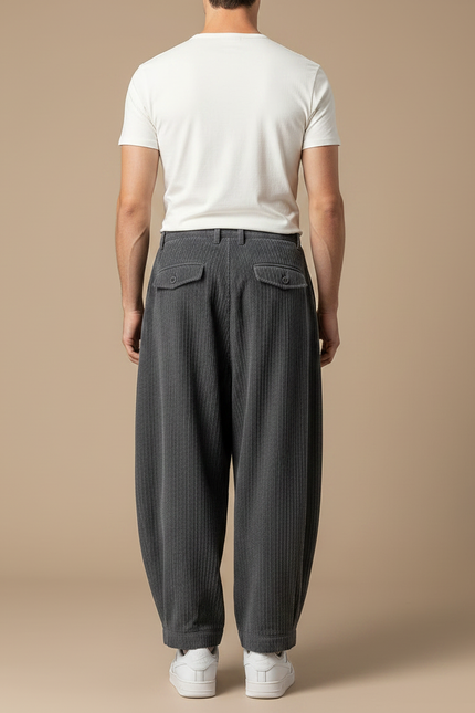 Pantalon Gris Ample Décontracté Côtelé Homme - Cordé - vue 2