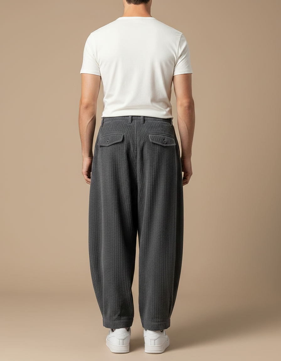 Pantalon Gris Ample Décontracté Côtelé Homme - Cordé - vue 2