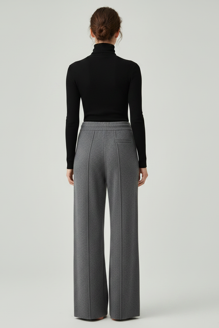Pantalon Gris Laine Large Tricoté Cordon Femme - vue 2
