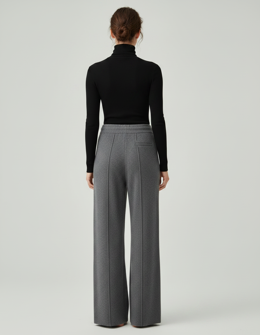 Pantalon Gris Laine Large Tricoté Cordon Femme - vue 2