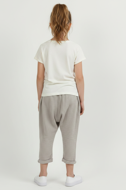 Pantalon Gris Ample Décontracté Plissé Fille Lin - vue 2