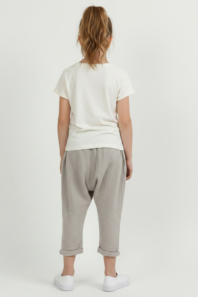 Pantalon Gris Ample Décontracté Plissé Fille Lin - vue 2