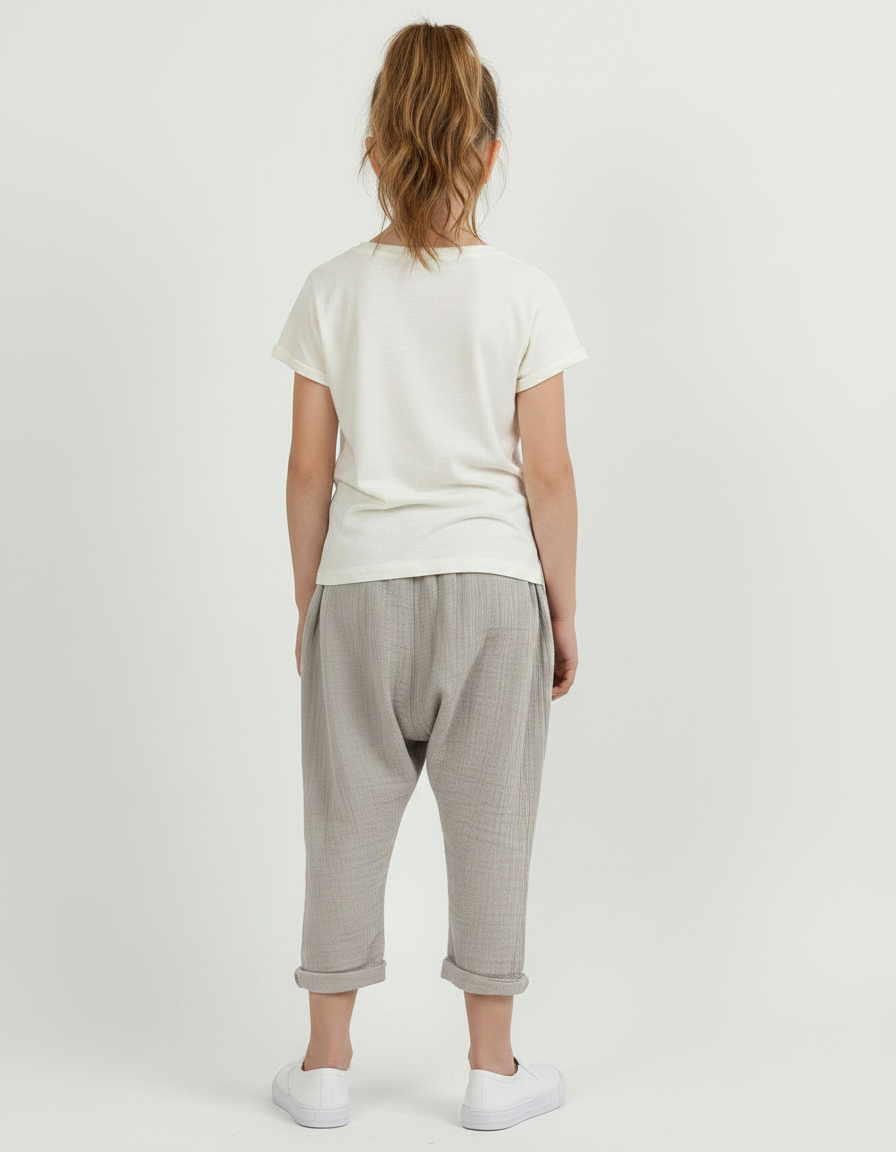 Pantalon Gris Ample Décontracté Plissé Fille Lin - vue 2