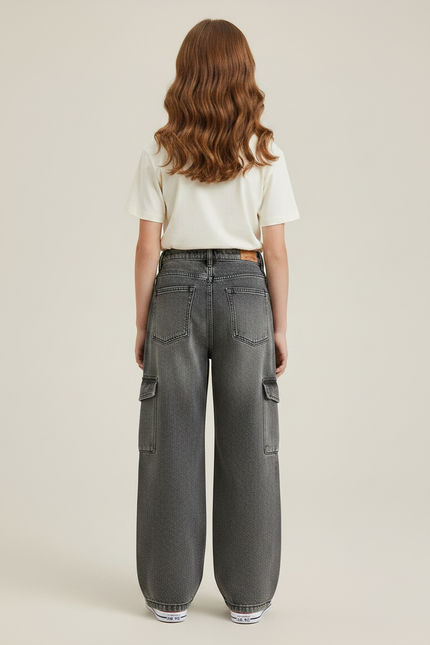 Pantalon Gris Cargo Large Denim Enfant Fille - Jean - vue 2