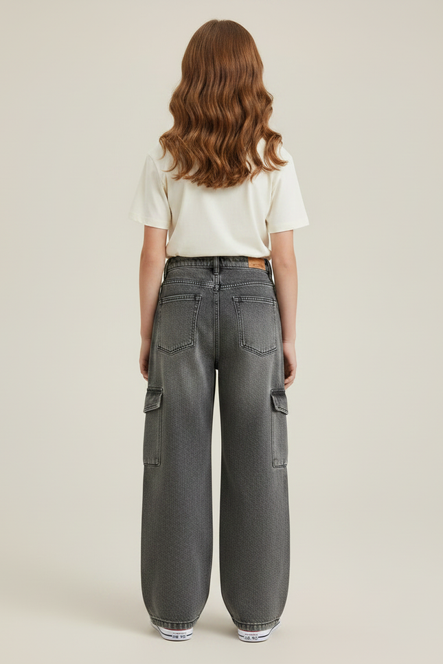 Pantalon Gris Cargo Large Denim Enfant Fille - Jean - vue 2