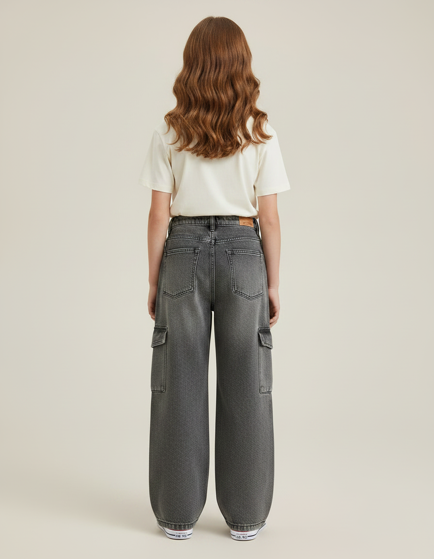 Pantalon Gris Cargo Large Denim Enfant Fille - Jean - vue 2