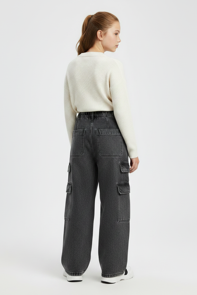 Pantalon Gris Cargo Ample Denim Fille - Jean - vue 2
