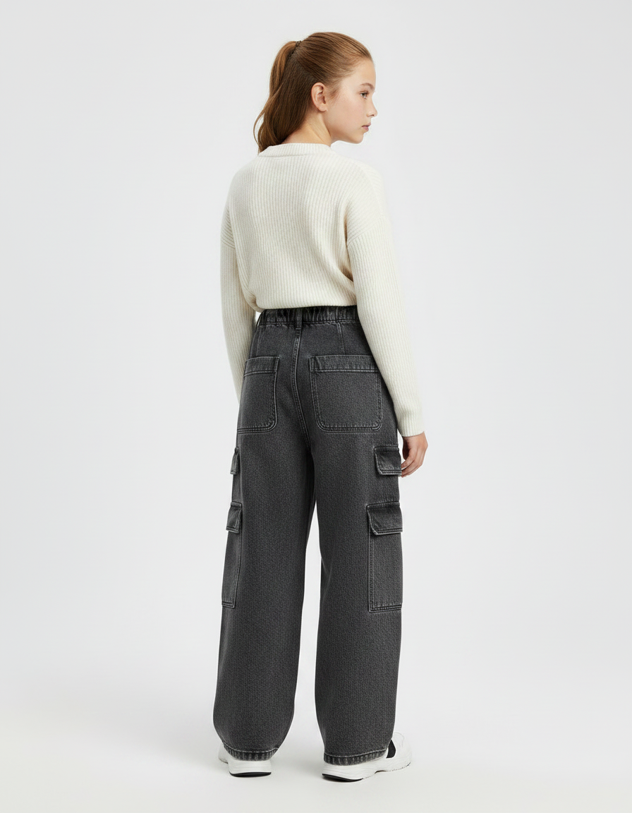 Pantalon Gris Cargo Ample Denim Fille - Jean - vue 2