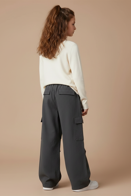 Pantalon Gris Cargo Ample Fille Enfant - Polyester - vue 2