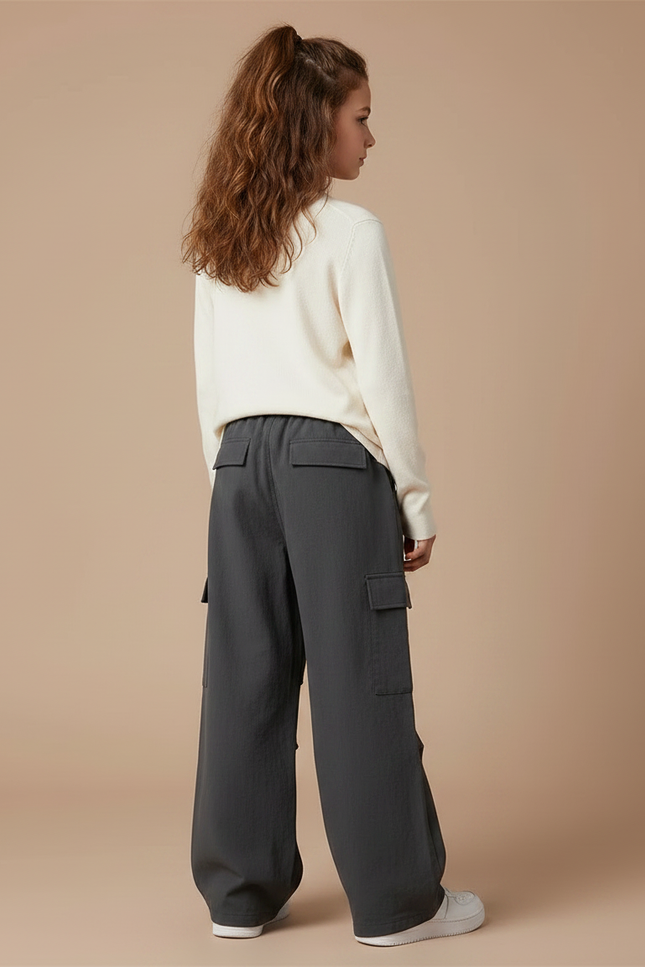 Pantalon Gris Cargo Ample Fille Enfant - Polyester - vue 2