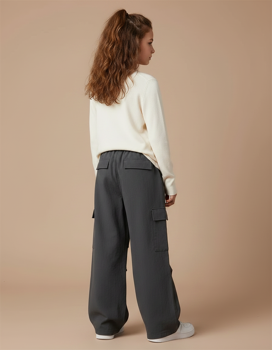 Pantalon Gris Cargo Ample Fille Enfant - Polyester - vue 2