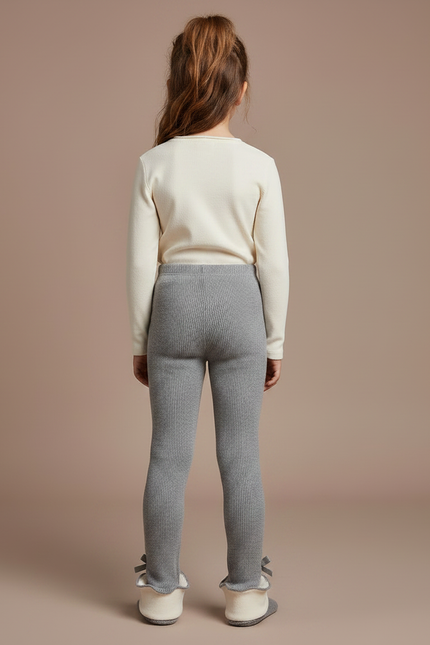 Pantalon Gris Côtelé Chaud Enfant Hiver Doux - Maille - vue 2