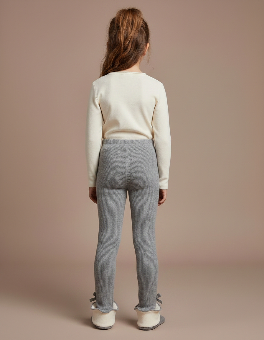 Pantalon Gris Côtelé Chaud Enfant Hiver Doux - Maille - vue 2
