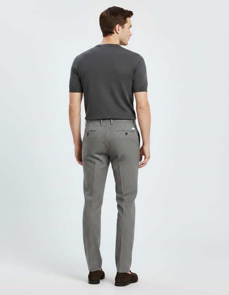 Pantalon Gris Texturé Slim Business Homme Laine Élégant - vue 2