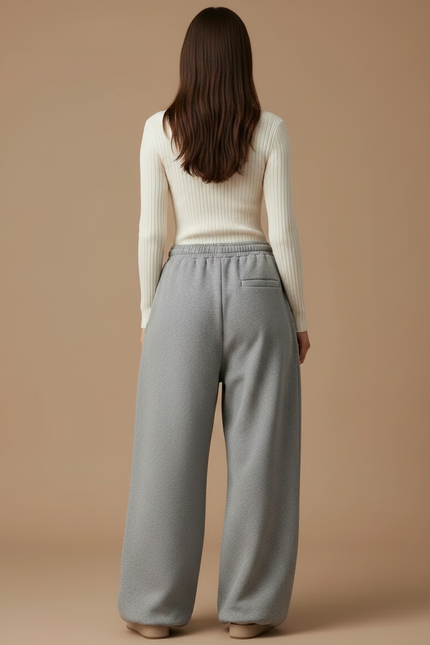 Pantalon Gris Ample Molletonné Brodé Cordon Femme - vue 2