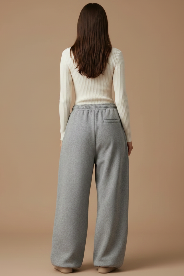 Pantalon Gris Ample Molletonné Brodé Cordon Femme - vue 2