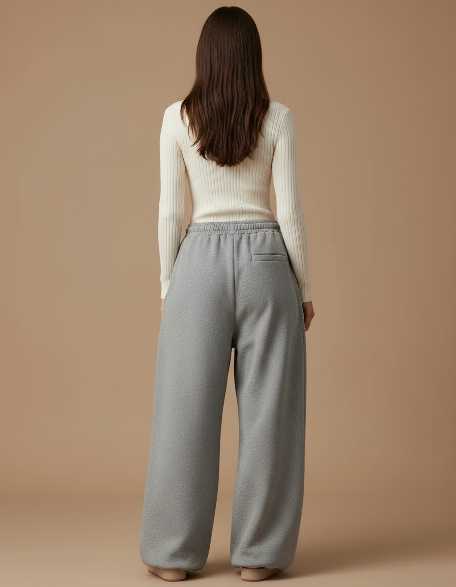 Pantalon Gris Ample Molletonné Brodé Cordon Femme - vue 2