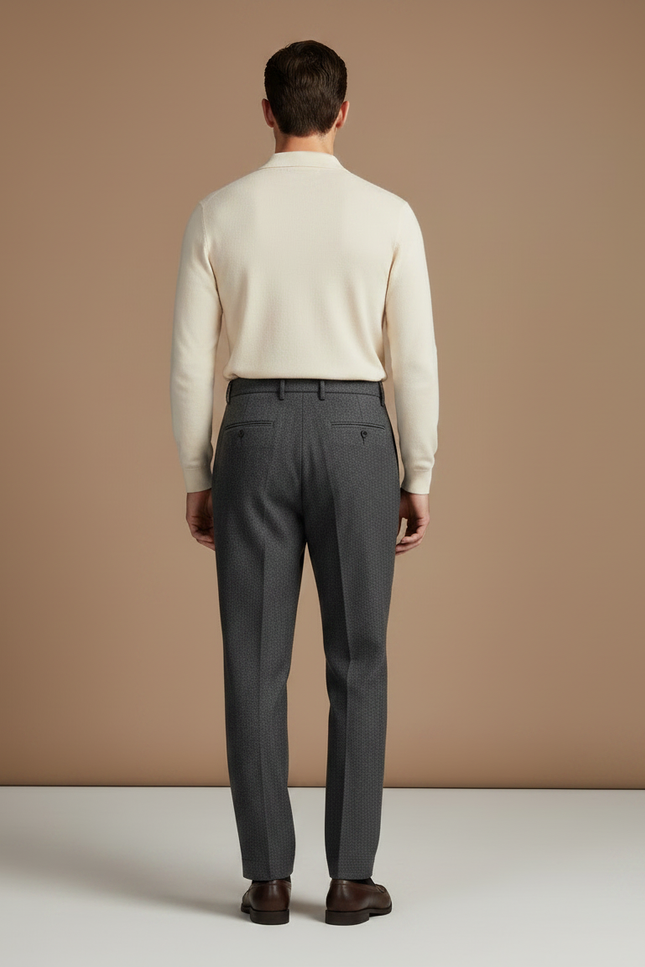 Pantalon Gris Laine Chevron Plissé Homme Élégant - vue 2