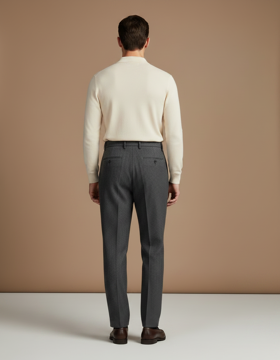 Pantalon Gris Laine Chevron Plissé Homme Élégant - vue 2