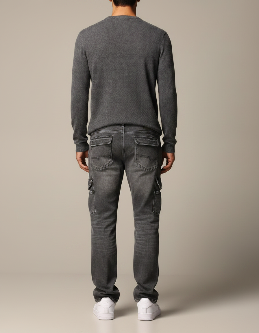 Pantalon Gris Cargo Denim Ample Décontracté Homme - Jean - vue 2