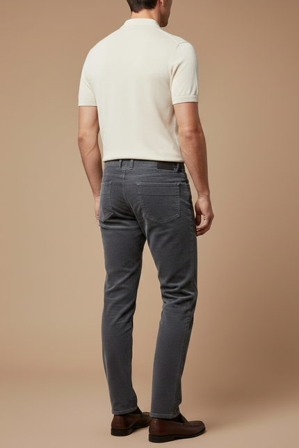 Pantalon Gris Côtelé Slim Élégant Homme - Cordé - vue 2