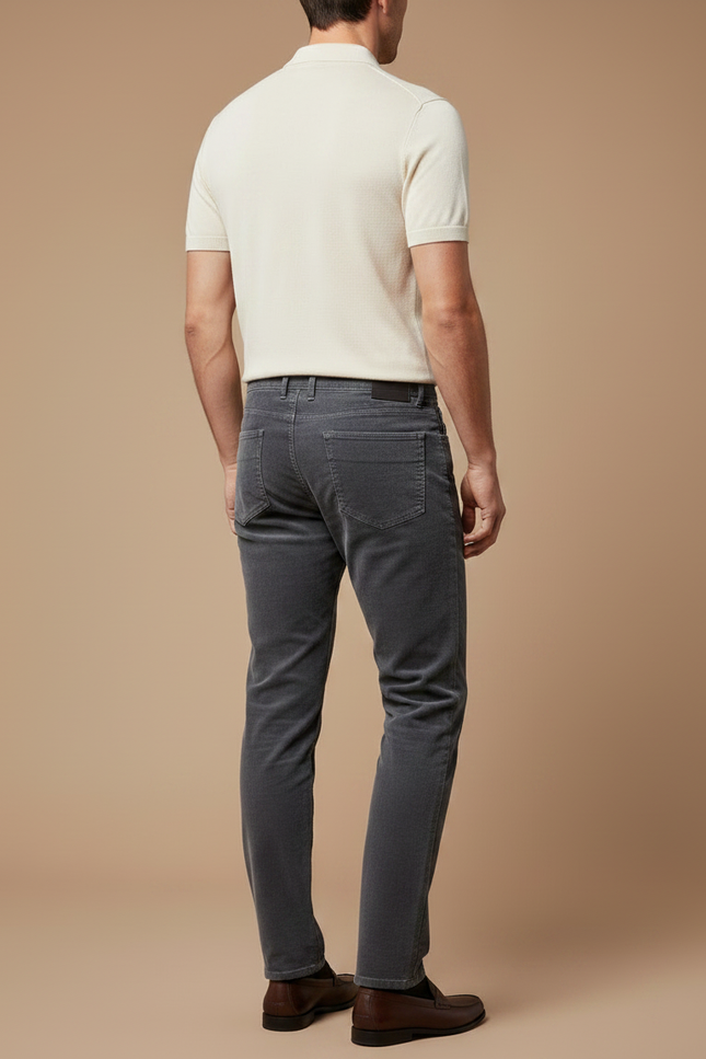 Pantalon Gris Côtelé Slim Élégant Homme - Cordé - vue 2