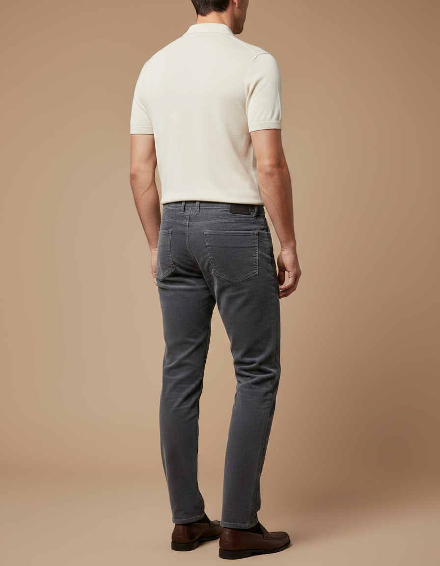 Pantalon Gris Côtelé Slim Élégant Homme - Cordé - vue 2