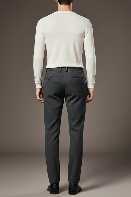 Pantalon Gris Slim Élégant Motif Discret Homme - Laine - vue 2