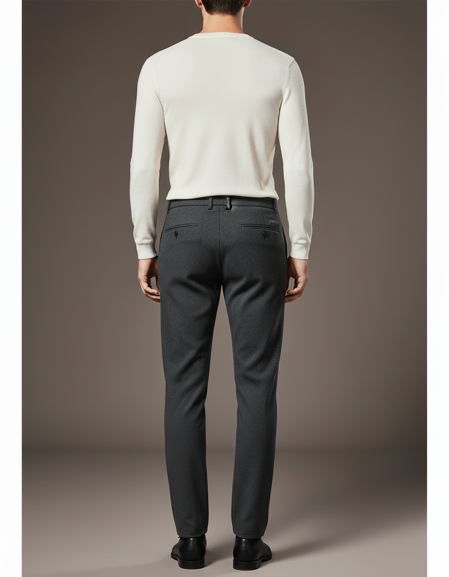 Pantalon Gris Slim Élégant Motif Discret Homme - Laine - vue 2