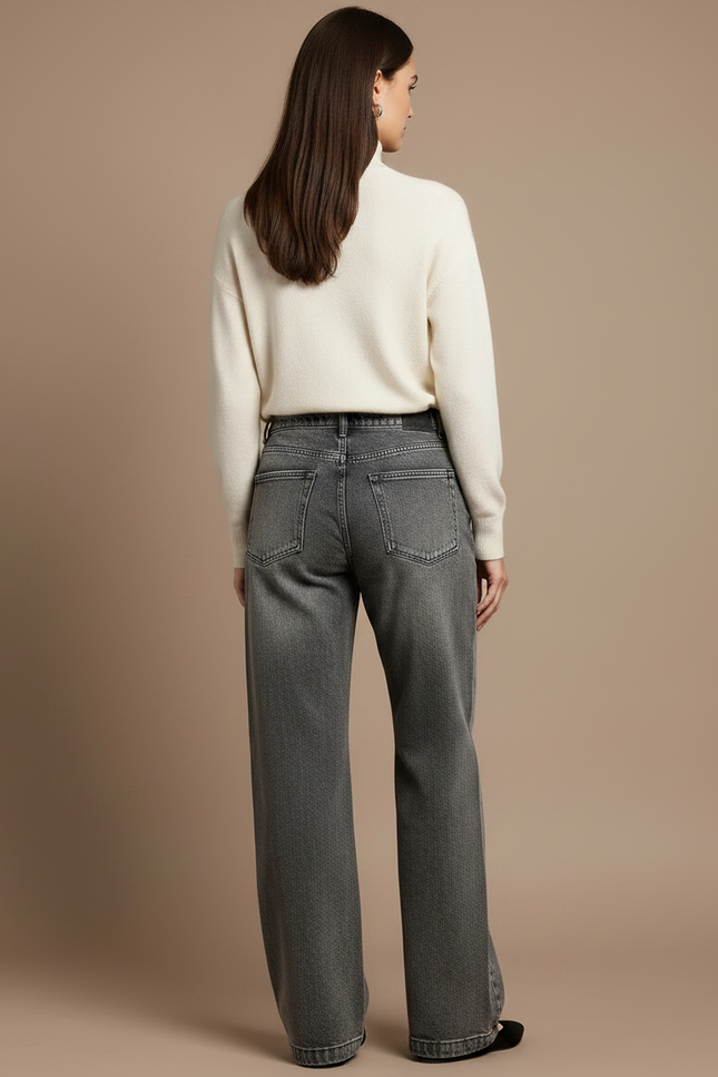 Pantalon Gris Jean Ample Brodé Femme - vue 2