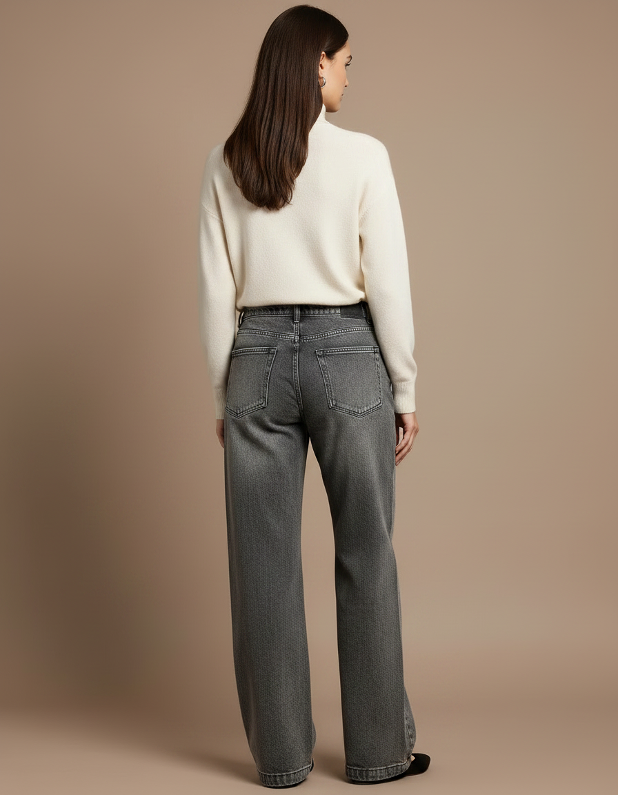 Pantalon Gris Jean Ample Brodé Femme - vue 2