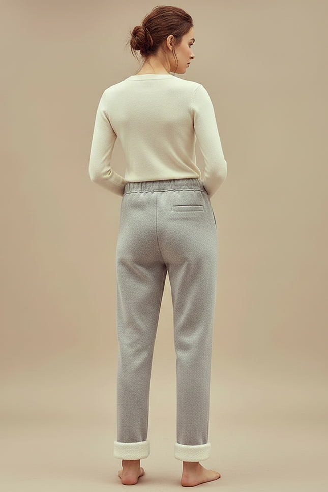 Pantalon Gris Molletonné Doublé Chaud Décontracté Femme - vue 2