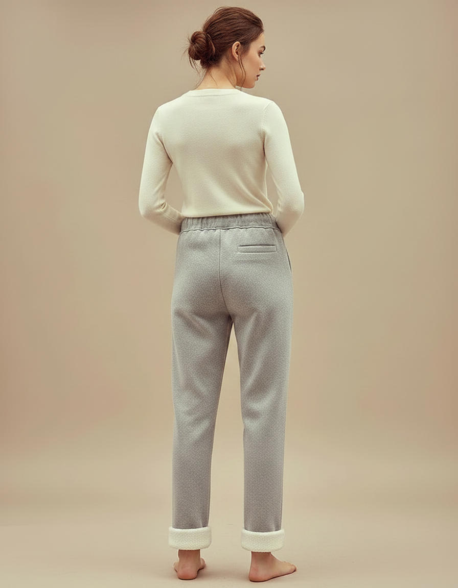 Pantalon Gris Molletonné Doublé Chaud Décontracté Femme - vue 2