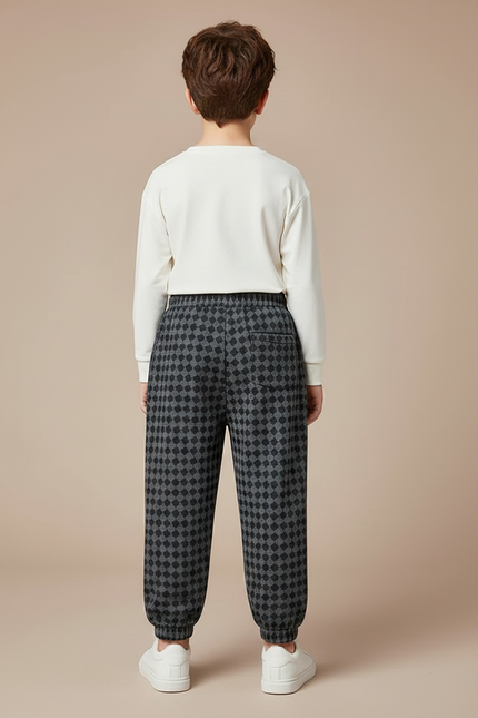 Pantalon Gris Carreaux Élastique Cheville Garçon - Molleton - vue 2